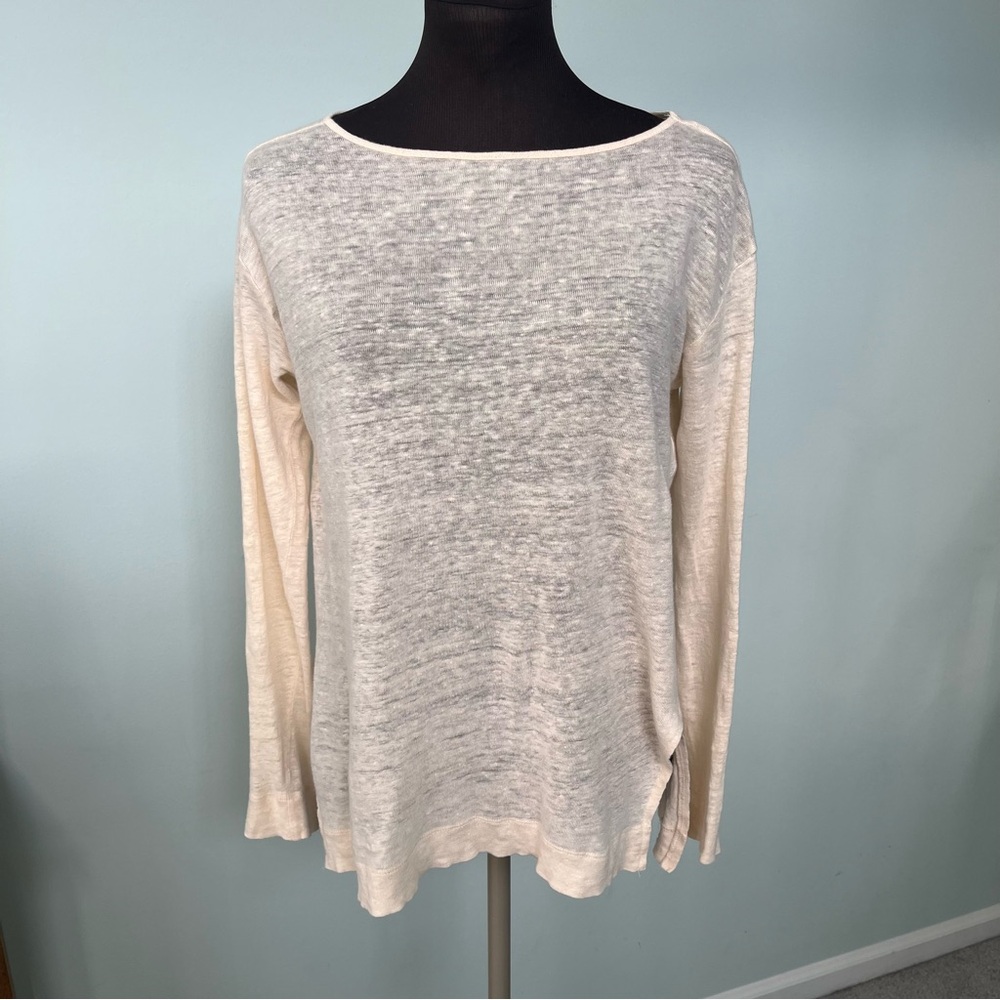 Everlane Women’s 100% Linen Boatneck Long Sleeve Oversized Cream T-Shirt Size S
